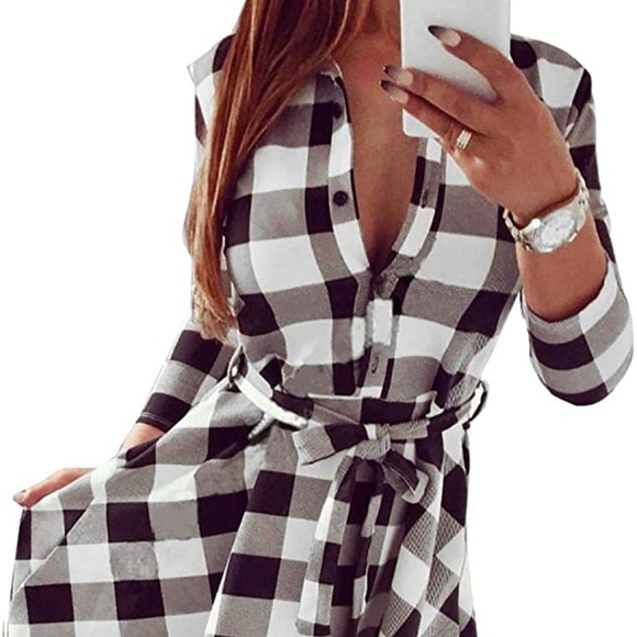 Dresses & Skirts - HP💝Women’s Black and White Plaid Tunic/Shirt Dress sz sm